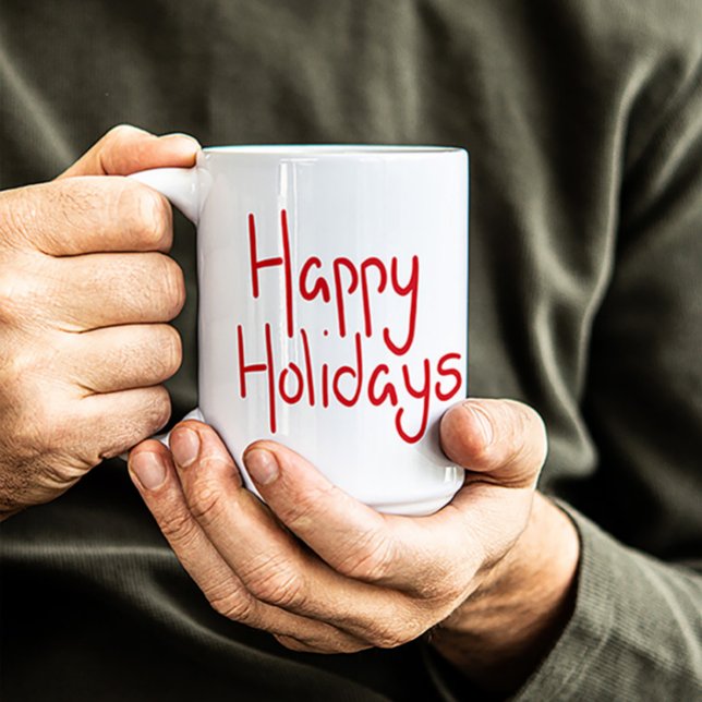 Caneca De Café Hand-lettered script red Happy Holidays (Criador carregado)