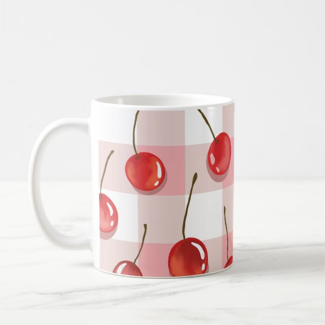 Caneca De Café Hand-Painted Red Cherries Seamless Pattern (Esquerda)