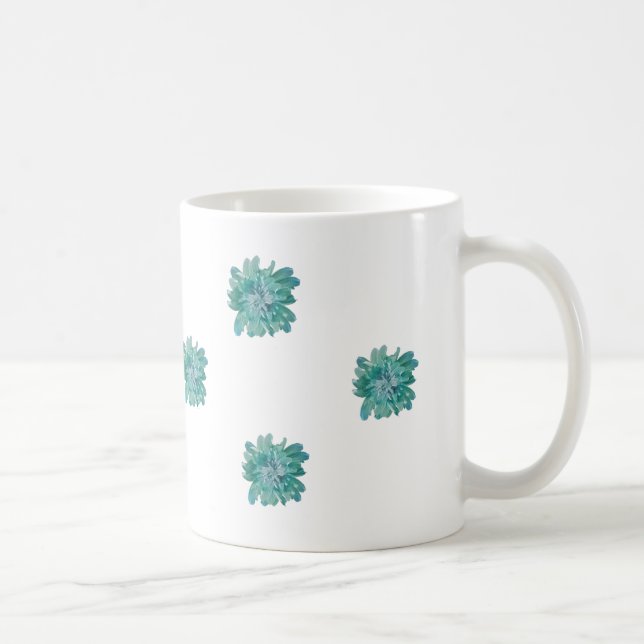 Caneca De Café Hand-Painted Style Turquoise Floral Art Mug (Direita)