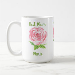 Caneca De Café Handpainted Loose Watercolor Rose Floral NAME