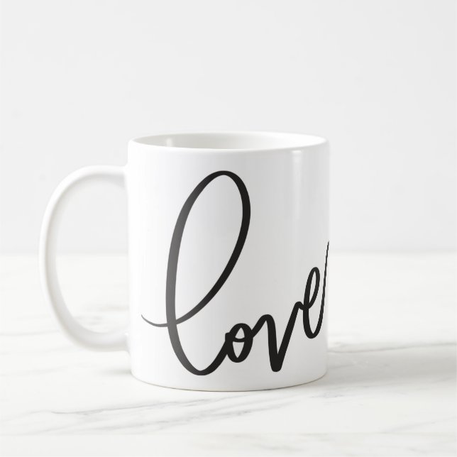 Caneca De Café Handwritten Calligraphy Script love  (Esquerda)