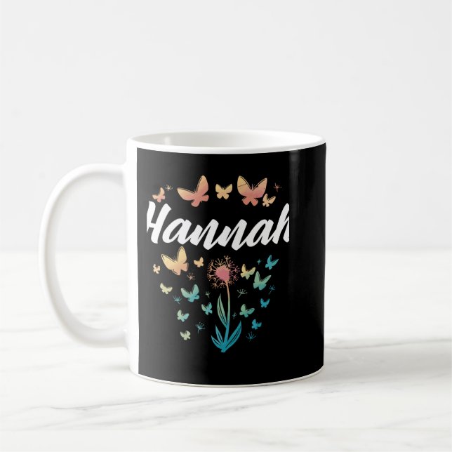 Caneca De Café Hannah Birthday Irmã Butterfly Dandelion Nome Lo (Esquerda)