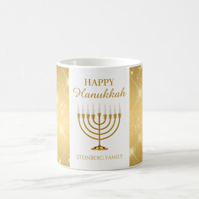 Caneca De Café Hanukkah, feriado judaico, Dourado e branco (Centro)