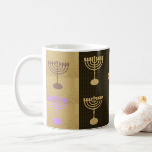 Caneca De Café Hanukkah Menorah Lights Holiday Símbolo Dourado