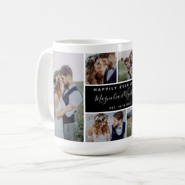 Caneca De Café Happily Ever After Photo Collage Wedding Keepsake (Frente Esquerda)