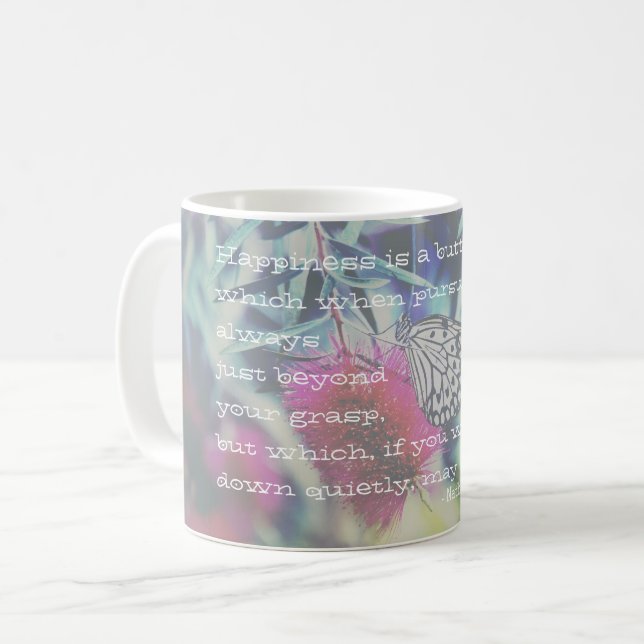 Caneca De Café Happiness is a Butterfly - Inspiring Quote (Frente Esquerda)
