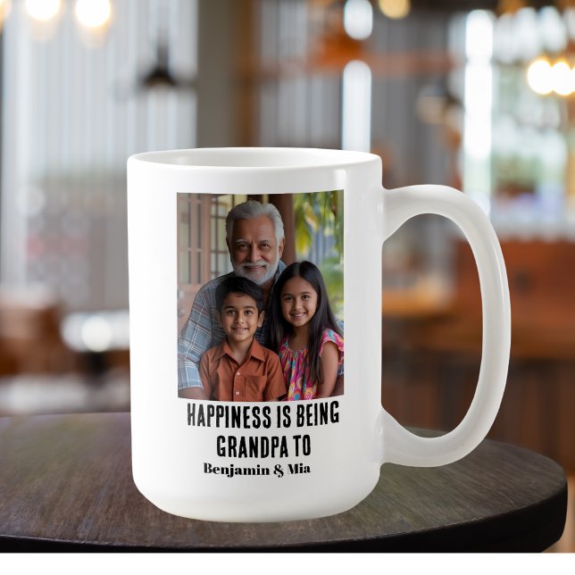 Caneca De Café Happiness is Being Grandpa to Name Family Photo  (Criador carregado)