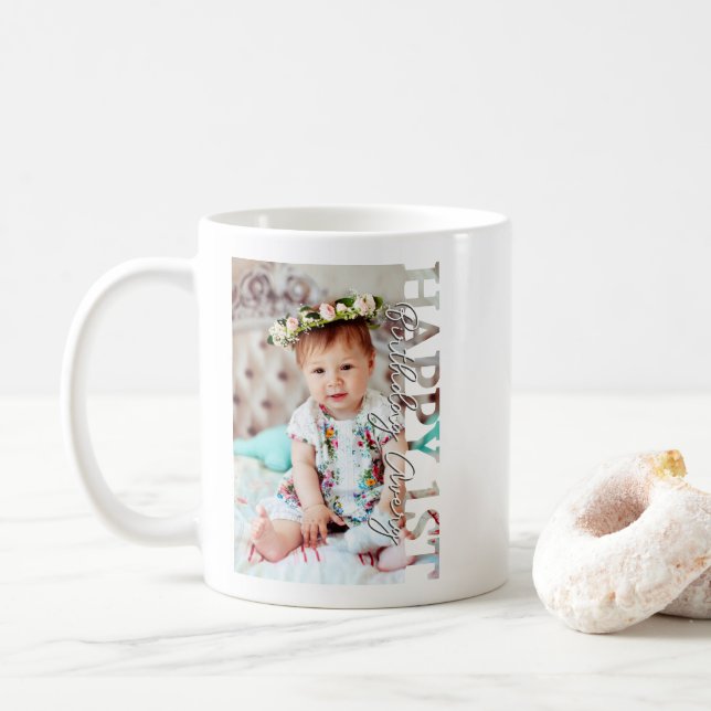 Caneca De Café Happy 1st Birthday Photo college (Com Donut)