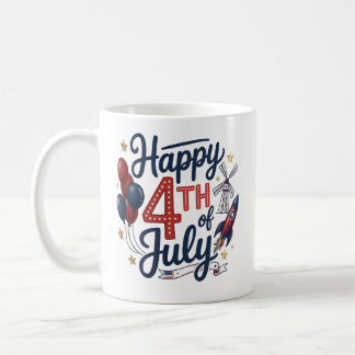 Caneca De Café Happy 4th of July Patriotic Rocket & Stars