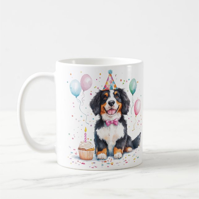 Caneca De Café Happy Birthday Bernese Mountain Dog (Esquerda)