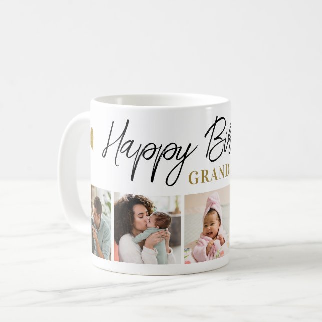 Caneca De Café Happy Birthday Grandma 5 Photo Collage Keepsake  (Frente Esquerda)