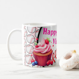 Caneca De Café Happy Birthday Pink & White Stripe Baseball