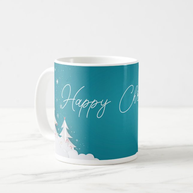 Caneca De Café Happy Christmas – Festive Holiday Blue Mug (Frente Esquerda)