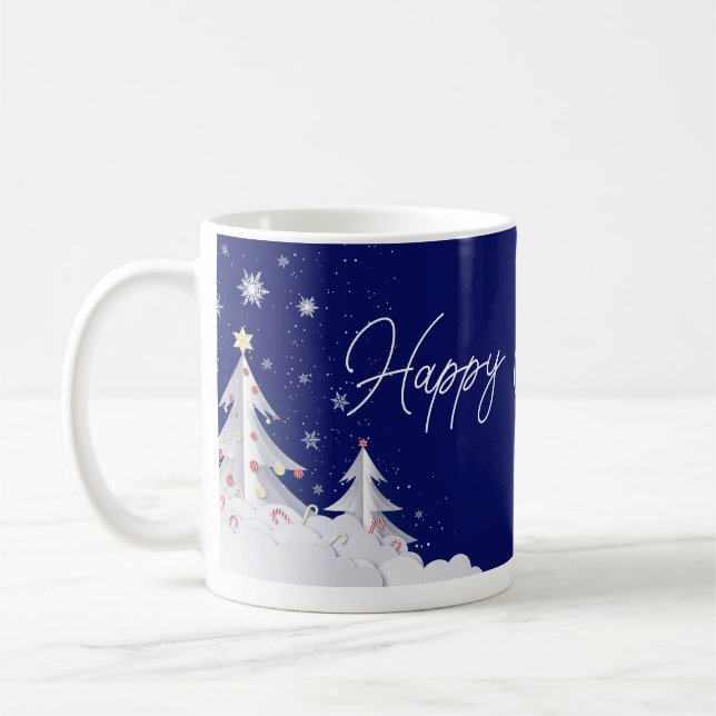 Caneca De Café Happy Christmas – Festive Holiday Blue Mug (Esquerda)