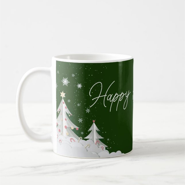 Caneca De Café Happy Christmas – Festive Holiday Green Mug (Esquerda)