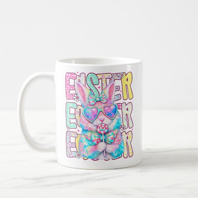Caneca De Café Happy Easter Bunny Coquette Bow Preppy Easter Day  (Esquerda)