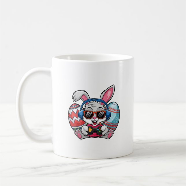 Caneca De Café Happy Easter Day Cute Bunny Playing Video Game Kid (Esquerda)