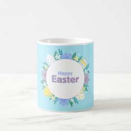 Caneca De Café Happy Easter Flowers and Eggs 