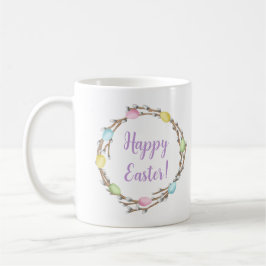 Caneca De Café Happy Easter Willow Wreaths With Pastel Eggs
