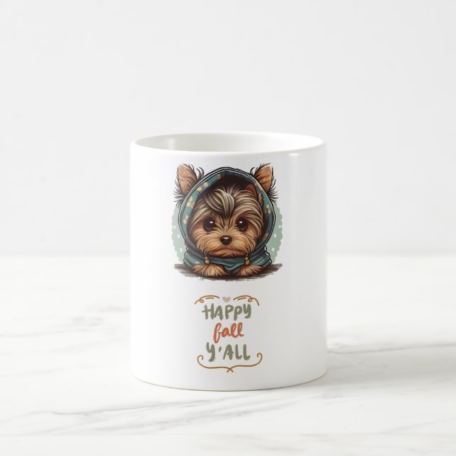 Caneca De Café Happy Fall Y Yorkshire Terrier Autumn Hoodie (Centro)