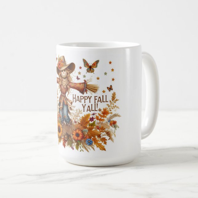 Caneca De Café Happy Fall Ya'll Scarecrow (Frente Esquerda)