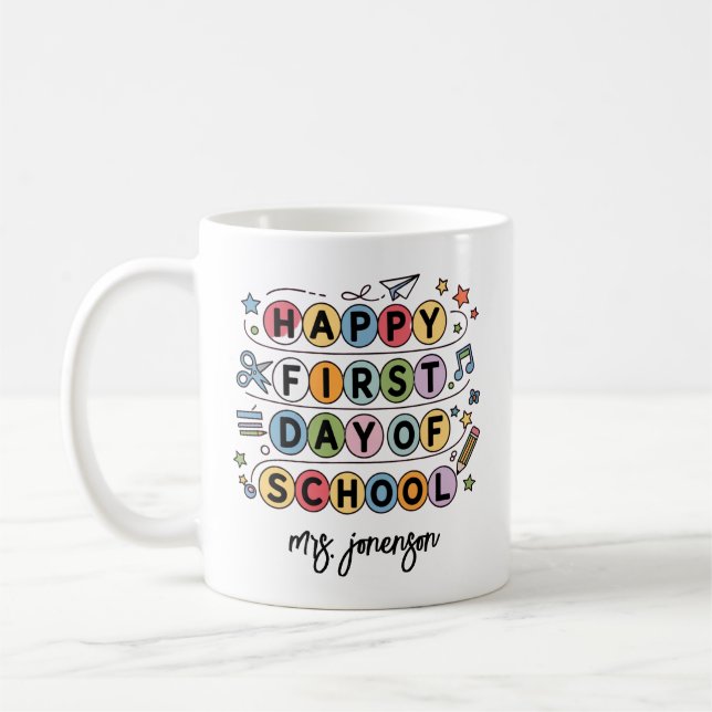 Caneca De Café Happy First Day of School Personalized Name (Esquerda)
