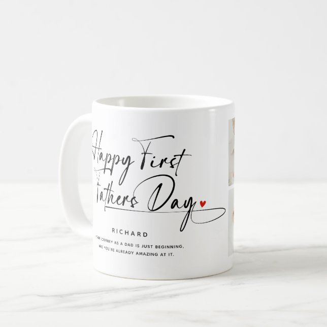 Caneca De Café Happy First Father's Day Photo Collage & Quote (Frente Esquerda)