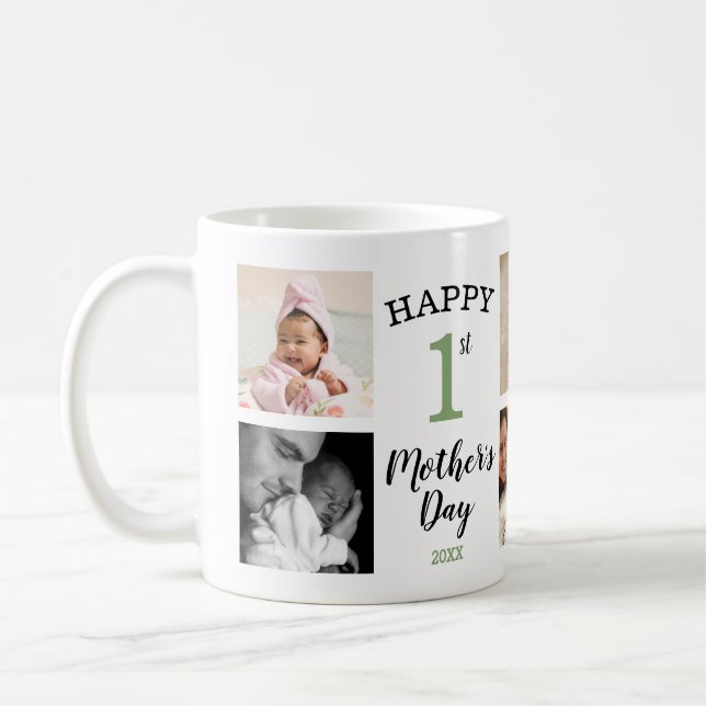 Caneca De Café Happy First Mother's Day Sage 8 Photo Collage (Esquerda)