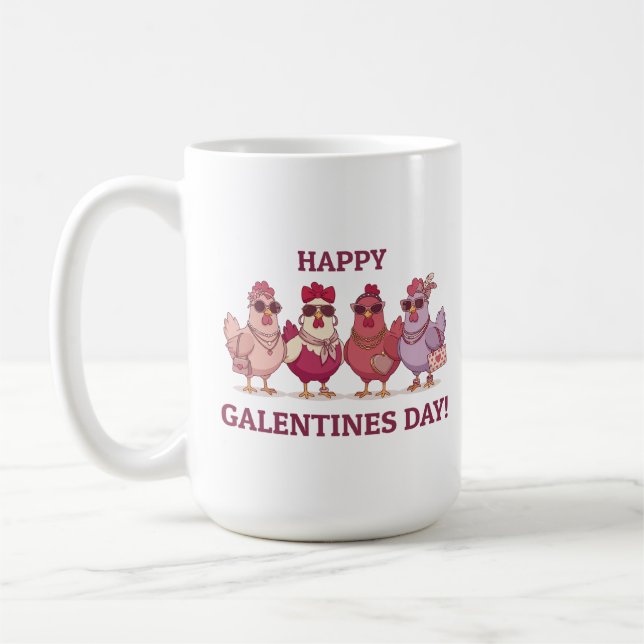 Caneca De Café Happy Galentines Day Chicken Squad Cute Funny Hens (Esquerda)