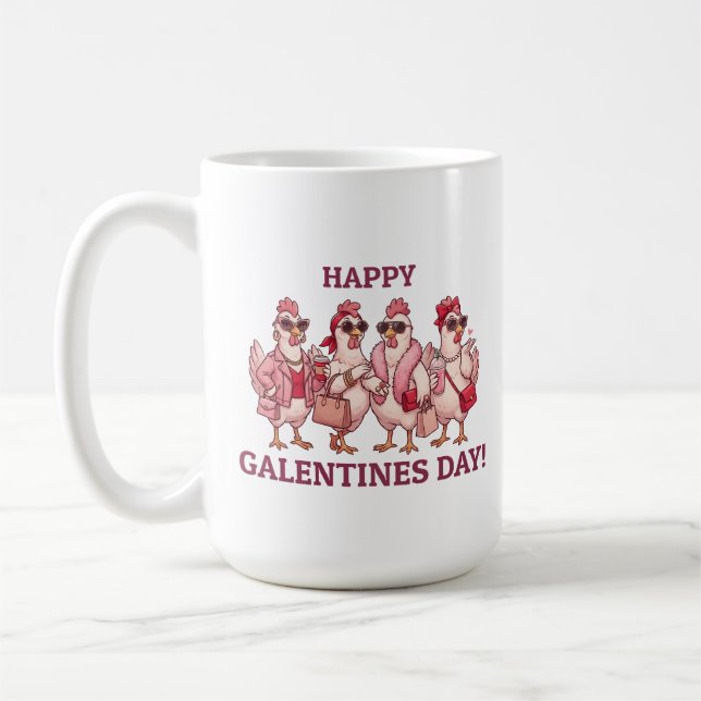 Caneca De Café Happy Galentines Day Chicken Squad Funny Glam Hens (Esquerda)