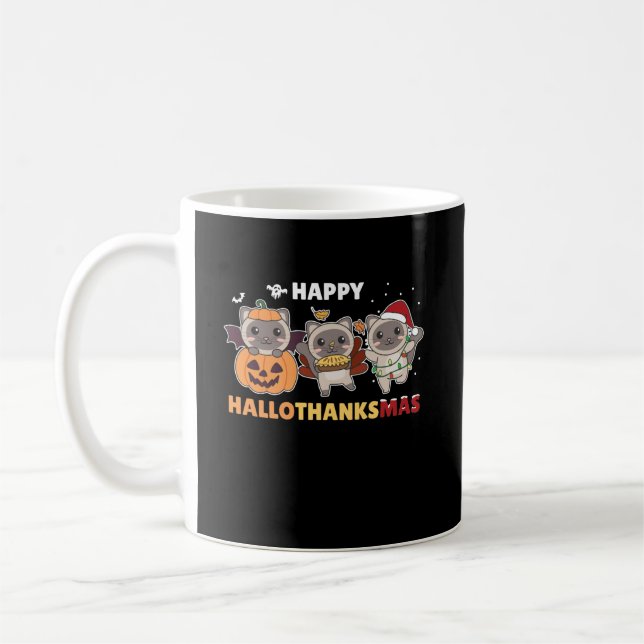 Caneca De Café Happy Hallothanksmas Cat Christmas Elephant (Esquerda)