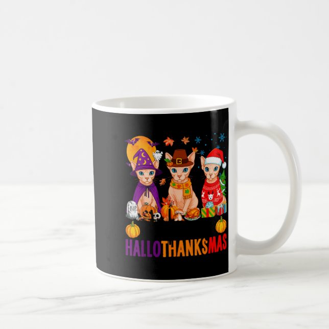 Caneca De Café Happy Hallothanksmas Sphynx Cats Halloween Thanksg (Direita)