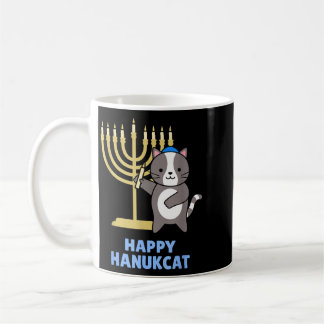 Caneca De Café Happy Hanukcat Black Cat Meowzel Tov Menorah Funny