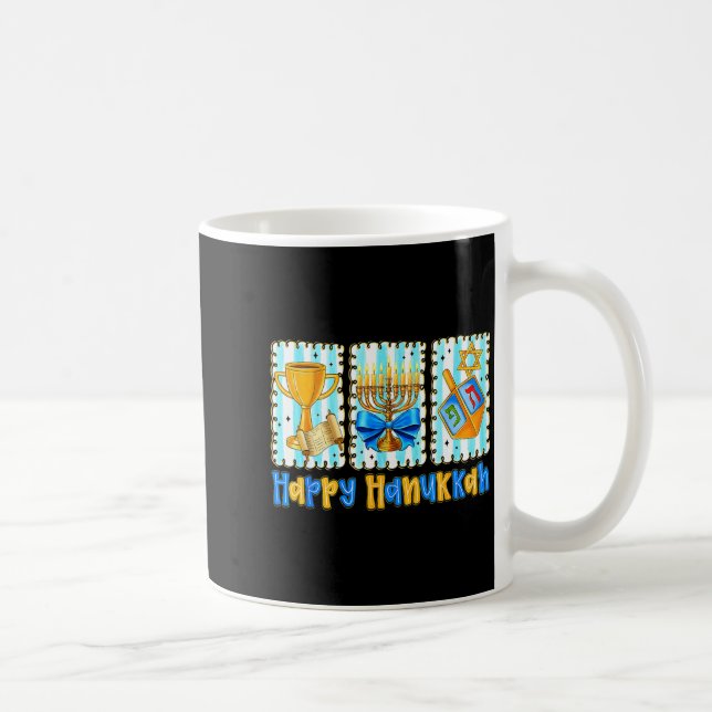 Caneca De Café Happy Hanukkah Coquette Menorah Dreidel Chanukah G (Direita)