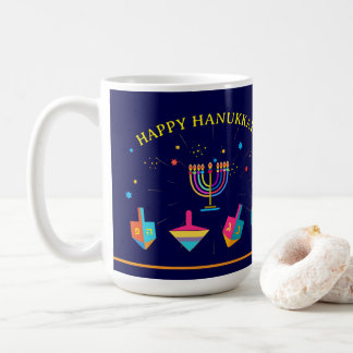 Caneca De Café Happy Hanukkah Gold Menorah Jewish Holiday
