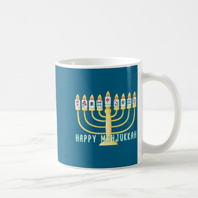 Caneca De Café Happy Hanukkah Mahjong Menorah Mahjukkah Chanukkah (Direita)