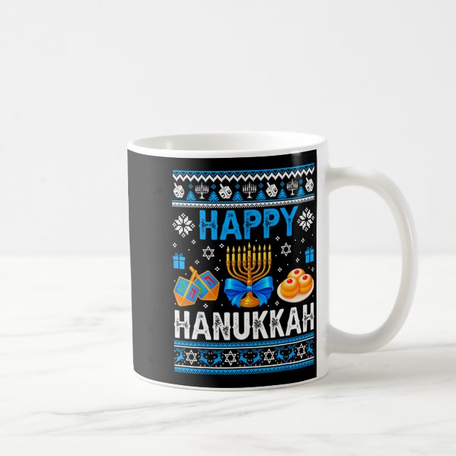 Caneca De Café Happy Hanukkah Menorah Dreidel Ugly Chanukah Pajam (Direita)