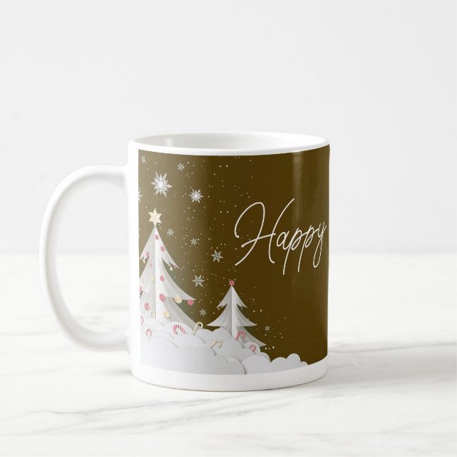 Caneca De Café Happy Holidays – Festive Winter Brown Mug (Esquerda)