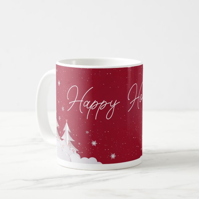 Caneca De Café Happy Holidays – Festive Winter Ruby Red Mug (Frente Esquerda)