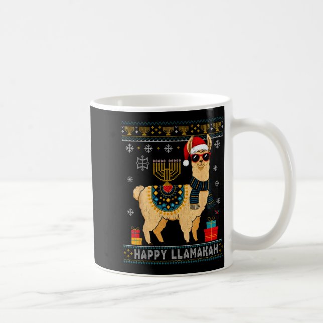 Caneca De Café Happy Llamakah Funny Ugly Hanukkah Sweater Llama P (Direita)