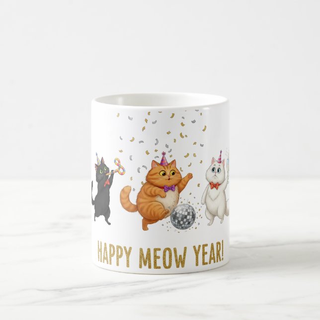 Caneca De Café Happy Meow Year Party Cats New Year's Mug (Centro)