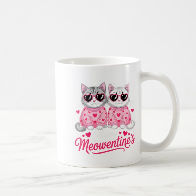 Caneca De Café Happy Meowentine’s Cute Romantic Cats Couple Valen (Direita)