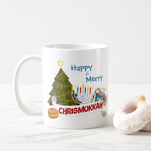 Caneca De Café Happy & Merry Chrismukkah Fun Interfaith Holiday (Com Donut)