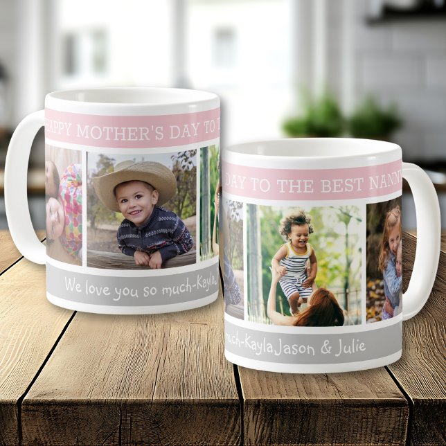 Caneca De Café Happy Mother's Day Best Nanny 4 Photo Collage (Criador carregado)