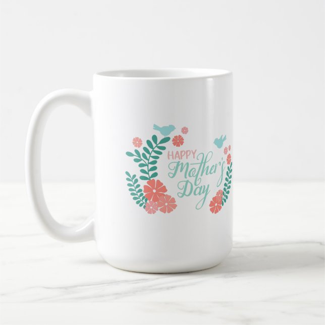 Caneca De Café Happy mother's day, blue and pink floral (Esquerda)