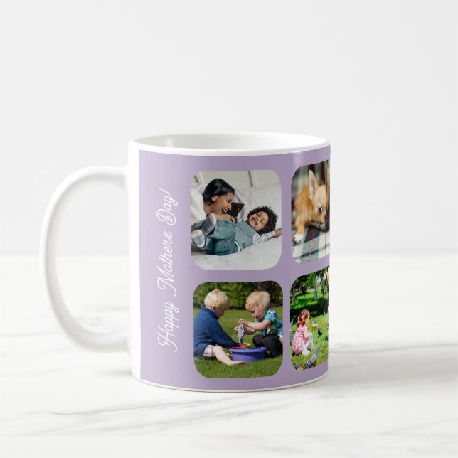 Caneca De Café Happy Mothers Day love you mom photo collage lilac (Esquerda)