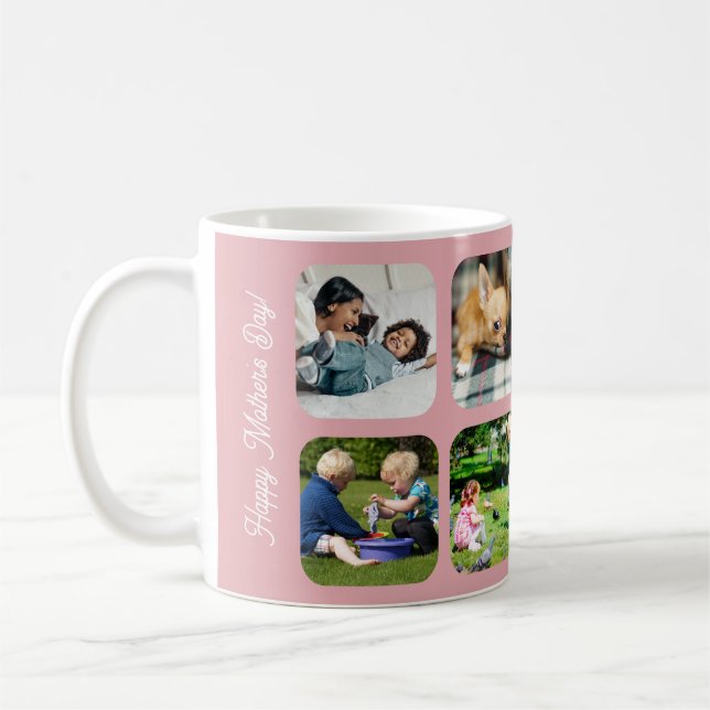 Caneca De Café Happy Mothers Day love you mom photo collage pink (Esquerda)