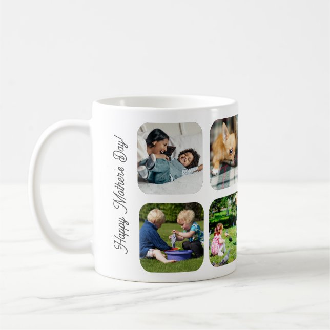 Caneca De Café Happy Mothers Day love you mom photo collage white (Esquerda)