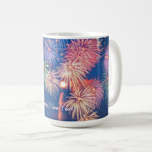 Caneca De Café happy new year 新年の花火 お祝い☆ (Frente Esquerda)
