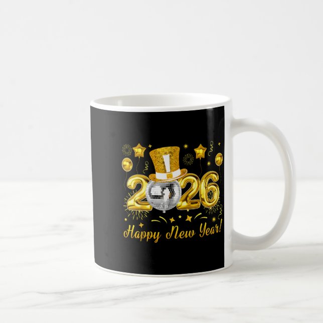 Caneca De Café Happy New Year 2026 Countdown Party Balloons Firew (Direita)